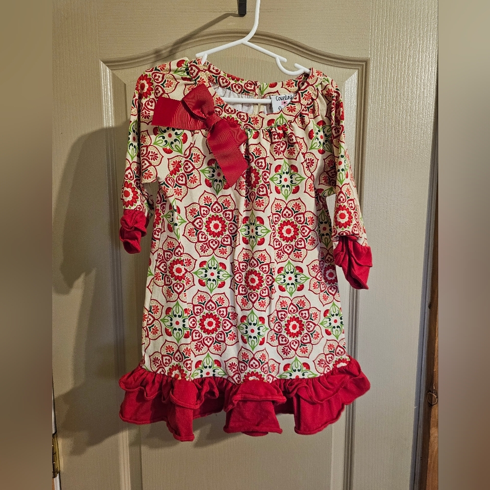 Counting Daisies Girls Floral Boutique Dress 4T Red And Green Christmas Colors